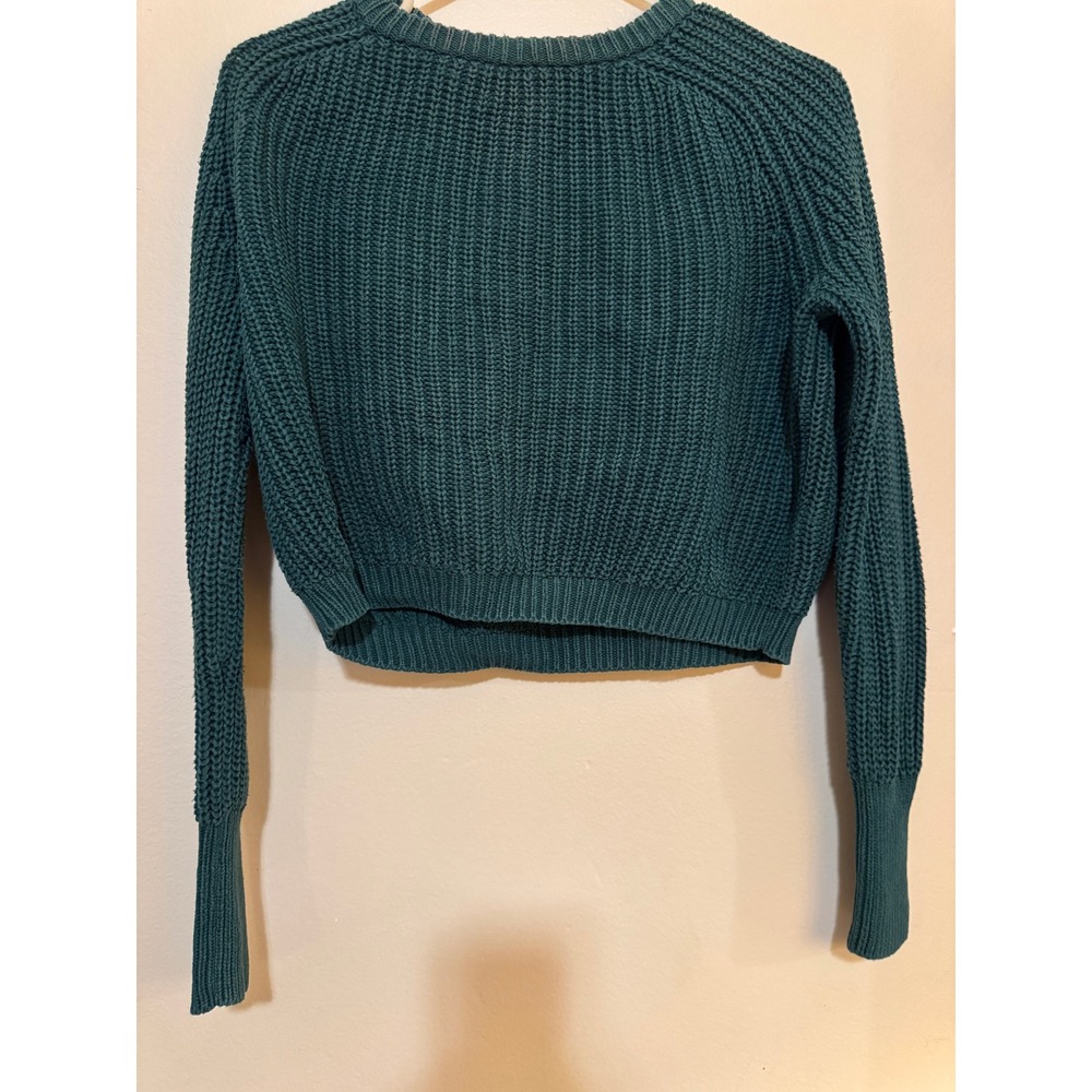 Hunter Green Cropped Shaker Knit Sweater 100% Combed Cotton Crew Neck Small